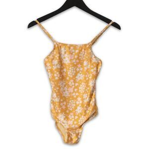 Yellow Floral One Piece Swimsuit with Bow Back Cutout - Girls Large